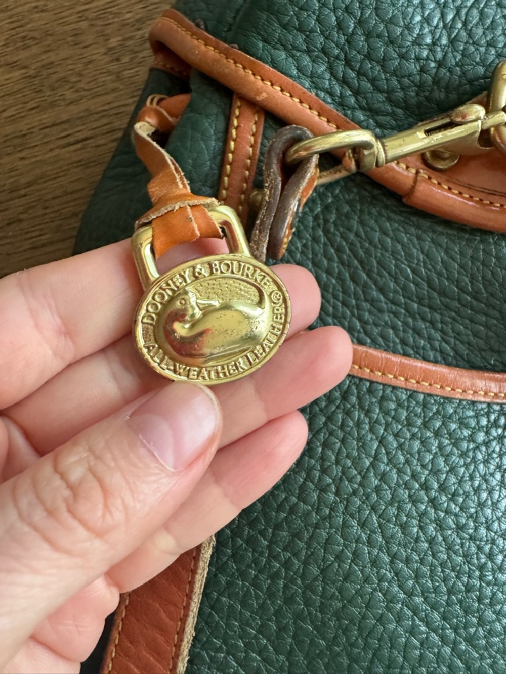 Dooney & Bourke Dark Green Pebbled Leather Backpack with Tan Trim - Picture 4 of 8